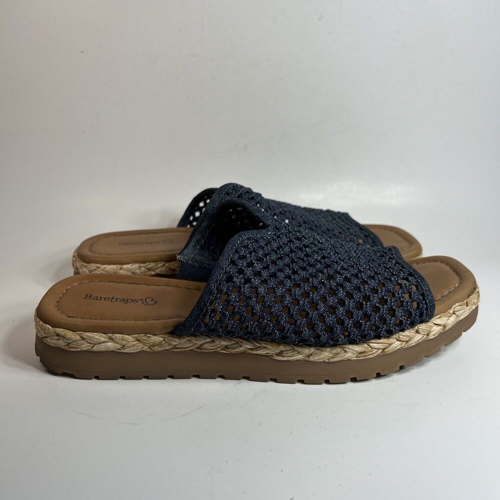 Baretraps Women's Sandals Size 9M Navy Blue Crochet Slide Shoes